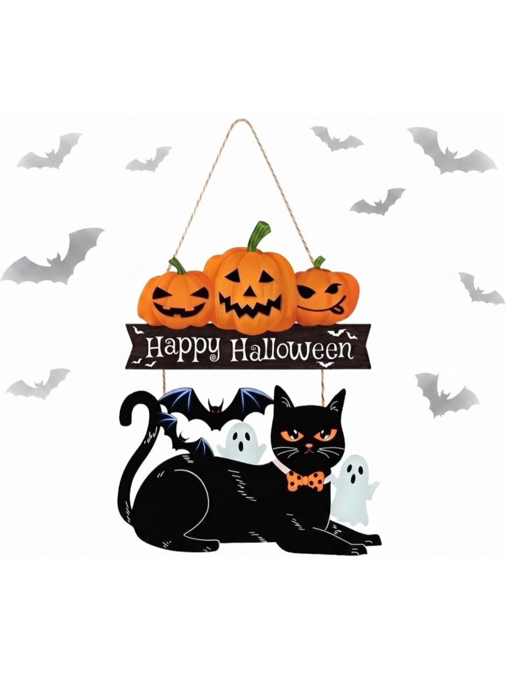 New Halloween Ghost Wood Door Sign 20.9 x 12.9 Inch Porch Wall Hanging Decor